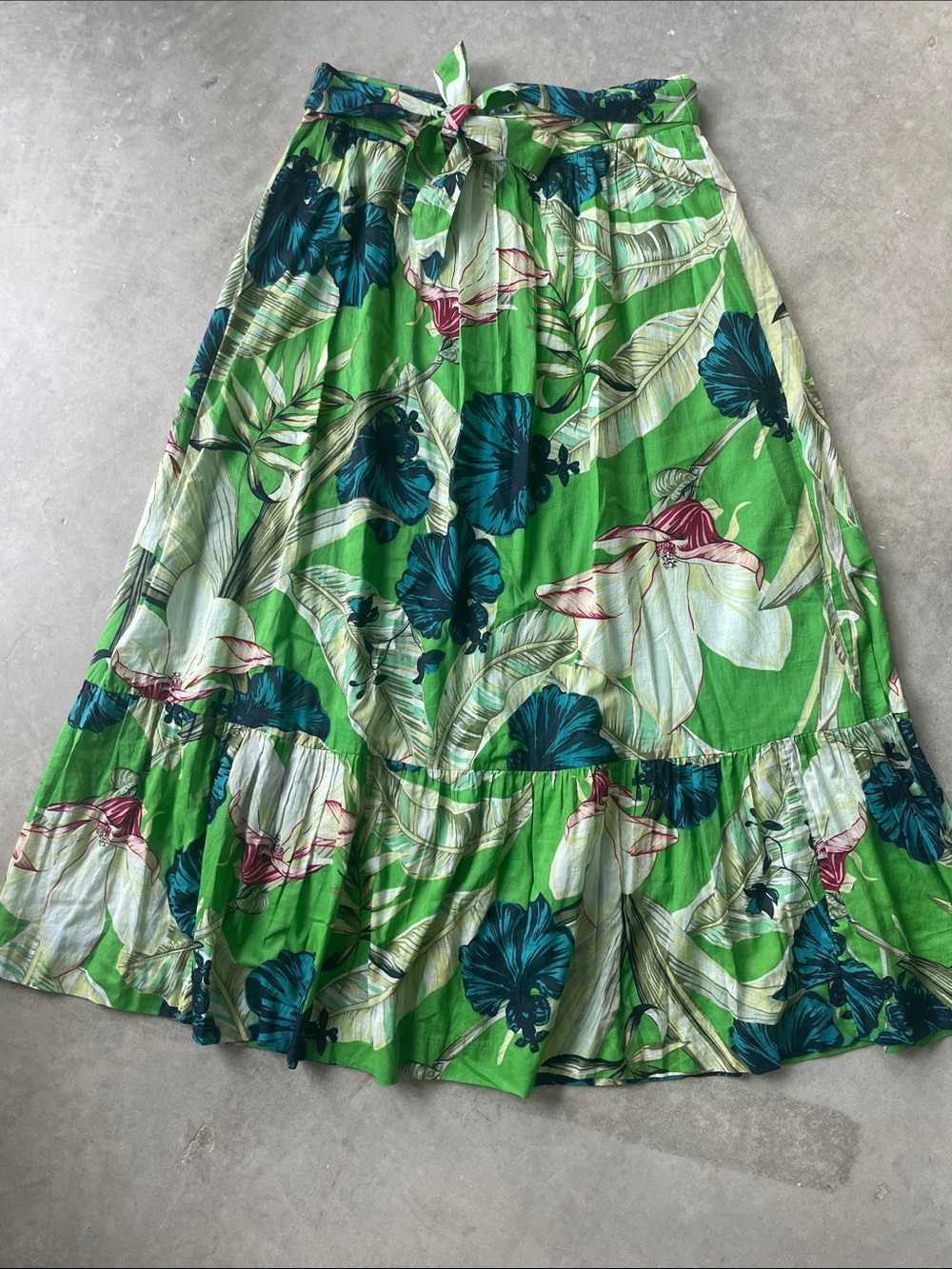 Ann Taylor Green Floral Tie-Front Maxi Skirt